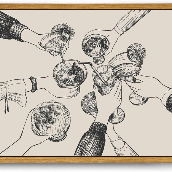 Other - Framed Canvas Wall Art Vintage Print Paintings Cheers Sign Friends Clinking Drin